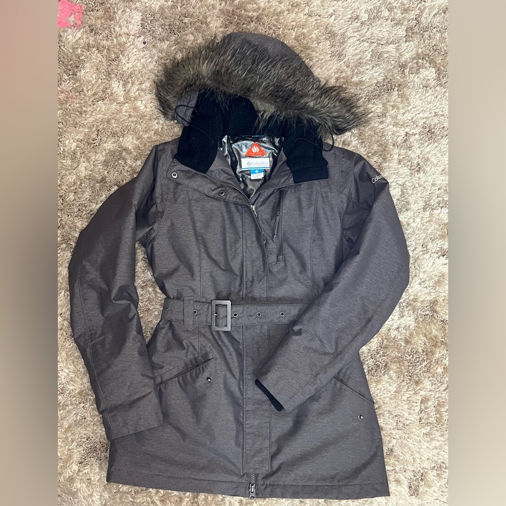 Columbia Women's Black Hooded Ski Jacket with Faux Fur